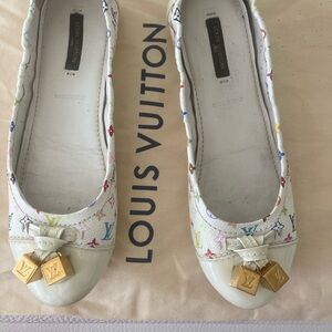 Louis Vuitton Takashi Murakami Multicolor Ballet Flats White LV Cube Charm 37.5